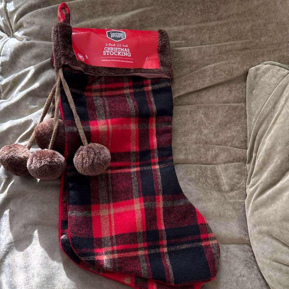 Berkeley Jensen Holiday Plaid Christmas Stocking pair